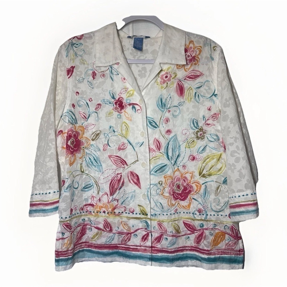 Koret Floral Blouse Shirt Button Dainty Cottagecore Coastal Embroidered Boho PL